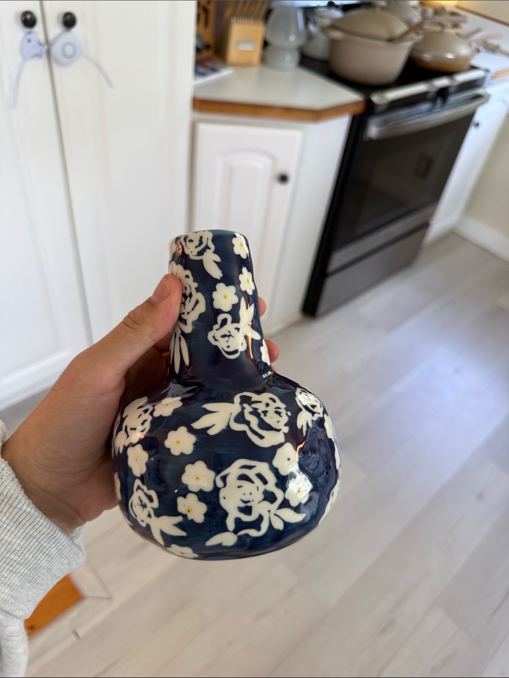 Anthropologie Hand-Painted Ceramic Welcome Spring Blue Vase